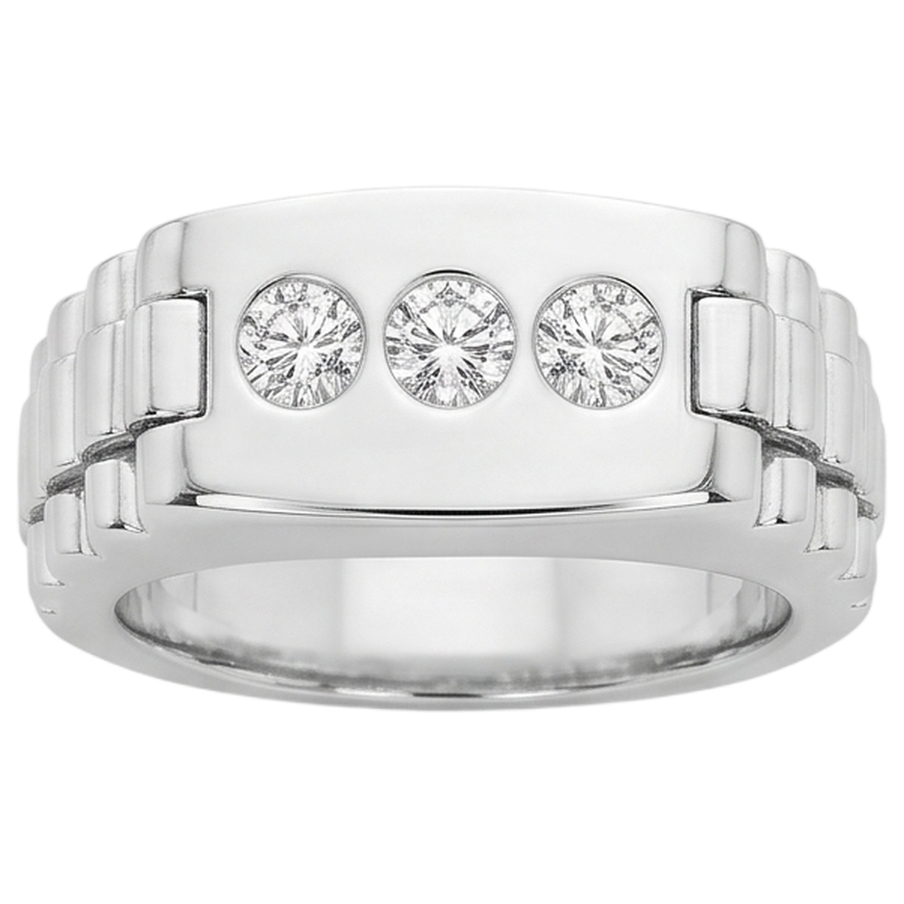 Three Stone Gypsy Men's Ring Gents 1.50 Carats Round Genuine Natural Earth Mined Diamonds