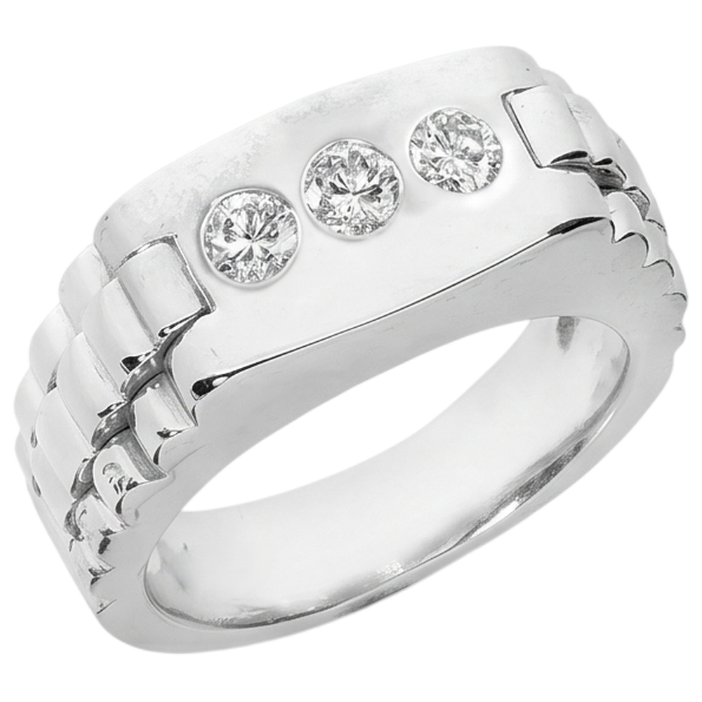 Three Stone Gypsy Men's Ring Gents 1.50 Carats Round Genuine Natural Earth Mined Diamonds