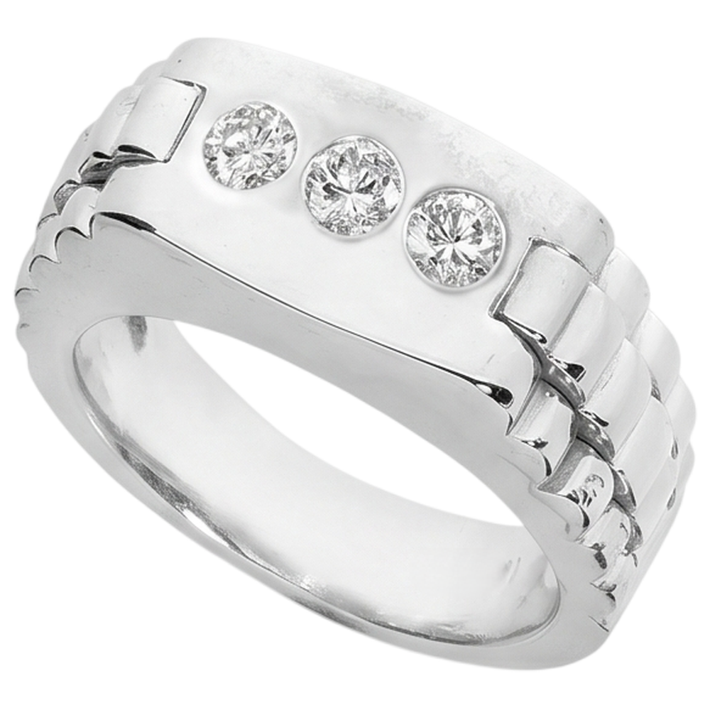 Three Stone Gypsy Men's Ring Gents 1.50 Carats Round Genuine Natural Earth Mined Diamonds