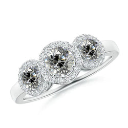 Three Stone Halo Anniversary Ring Round Old Miner Natural Earth Mined Diamonds 2.90 Carats
