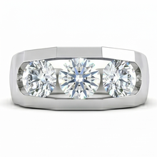 Three Stone Men's Ring Lab Grown Round Diamonds 14K Gold