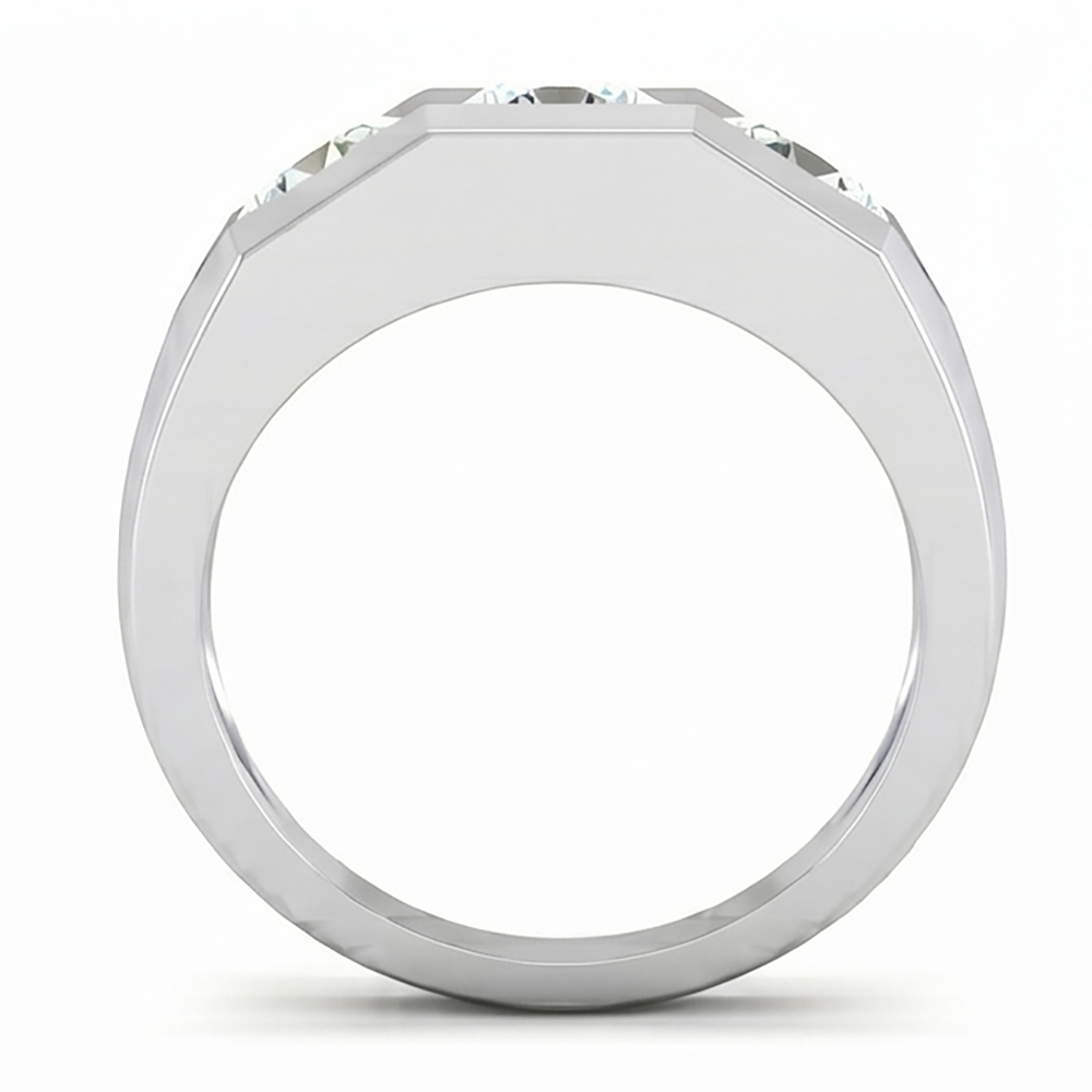 Three Stone Men's Ring Lab Grown Round Diamonds 14K Gold