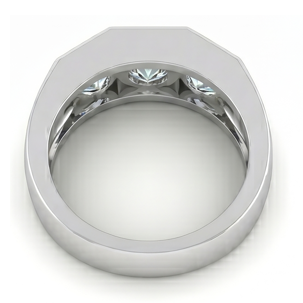 Three Stone Men's Ring Lab Grown Round Diamonds 14K Gold
