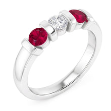 Three Stone Natural Earth Mined DIAMOND ( NOT LAB GROWN ) Ruby Ring 0.90 Carats White Gold 14K