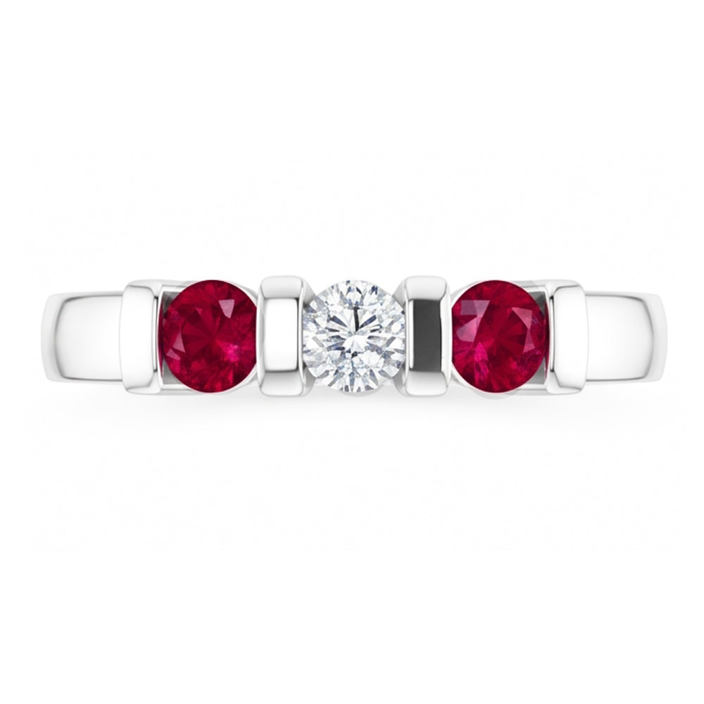 Three Stone Natural Earth Mined DIAMOND ( NOT LAB GROWN ) Ruby Ring 0.90 Carats White Gold 14K