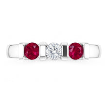 Three Stone Natural Earth Mined DIAMOND ( NOT LAB GROWN ) Ruby Ring 0.90 Carats White Gold 14K