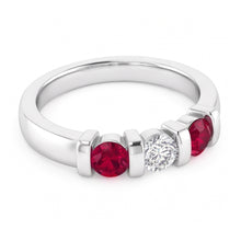 Three Stone Natural Earth Mined DIAMOND ( NOT LAB GROWN ) Ruby Ring 0.90 Carats White Gold 14K