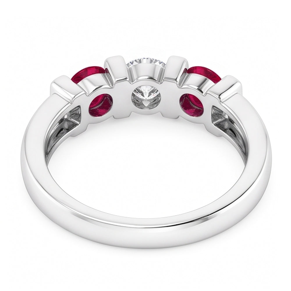 Three Stone Natural Earth Mined DIAMOND ( NOT LAB GROWN ) Ruby Ring 0.90 Carats White Gold 14K