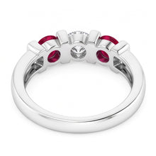 Three Stone Natural Earth Mined DIAMOND ( NOT LAB GROWN ) Ruby Ring 0.90 Carats White Gold 14K