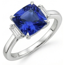 Three Stone Natural Earth Mined Diamond Blue Sapphire Ring 3.25 Carats White Gold