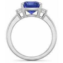 Three Stone Natural Earth Mined Diamond Blue Sapphire Ring 3.25 Carats White Gold