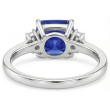 Three Stone Natural Earth Mined Diamond Blue Sapphire Ring 3.25 Carats White Gold