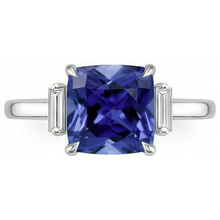 Three Stone Natural Earth Mined Diamond Blue Sapphire Ring 3.25 Carats White Gold