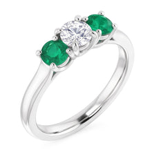 Three Stone Natural Earth Mined Diamond Emerald Ring 2.40 Carats White Gold 14K