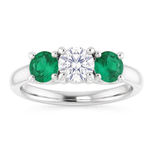 Three Stone Natural Earth Mined Diamond Emerald Ring 2.40 Carats White Gold 14K