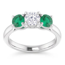 Three Stone Natural Earth Mined Diamond Emerald Ring 2.40 Carats White Gold 14K