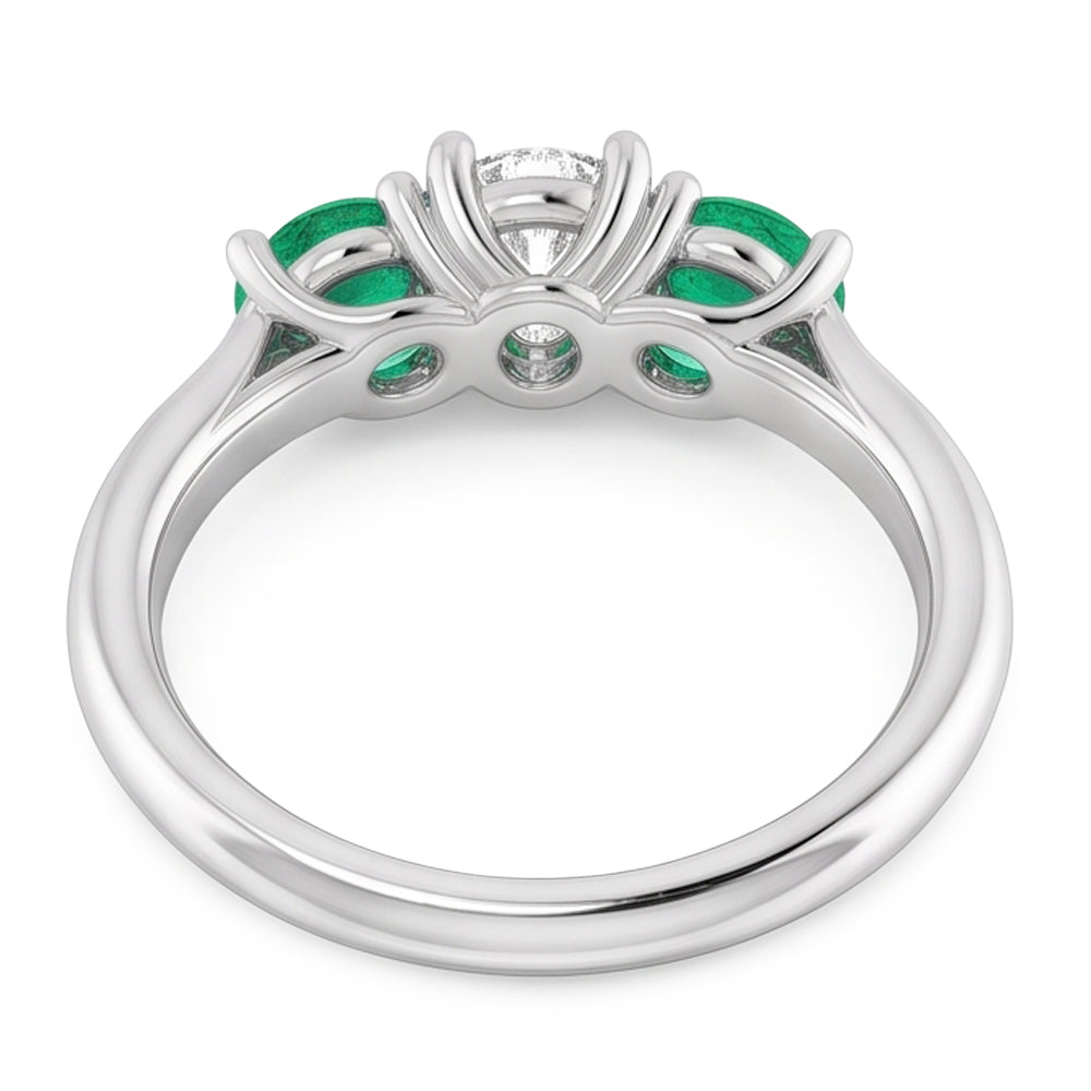 Three Stone Natural Earth Mined Diamond Emerald Ring 2.40 Carats White Gold 14K