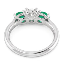 Three Stone Natural Earth Mined Diamond Emerald Ring 2.40 Carats White Gold 14K