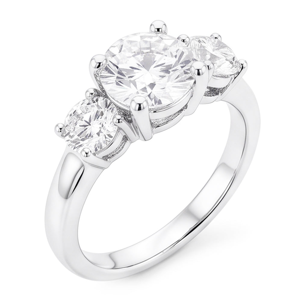 Three Stone Natural Earth Mined Diamond Round Engagement Ring Prong Set 2.50 Carats