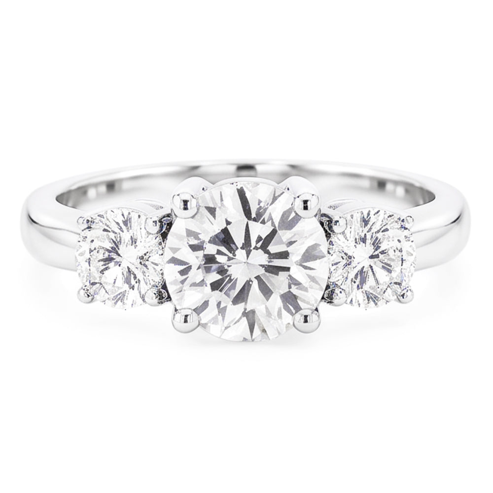 Three Stone Natural Earth Mined Diamond Round Engagement Ring Prong Set 2.50 Carats