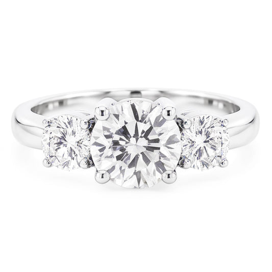 Three Stone Natural Earth Mined Diamond Round Engagement Ring Prong Set 2.50 Carats