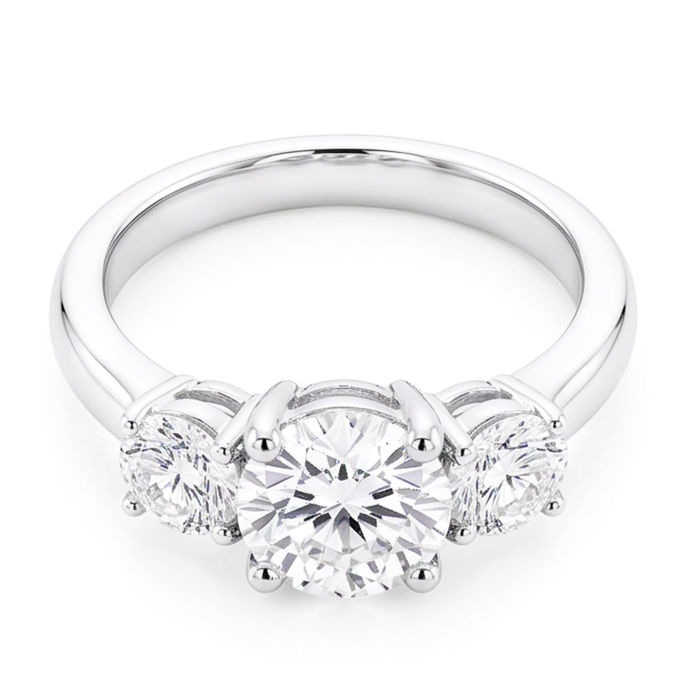 Three Stone Natural Earth Mined Diamond Round Engagement Ring Prong Set 2.50 Carats