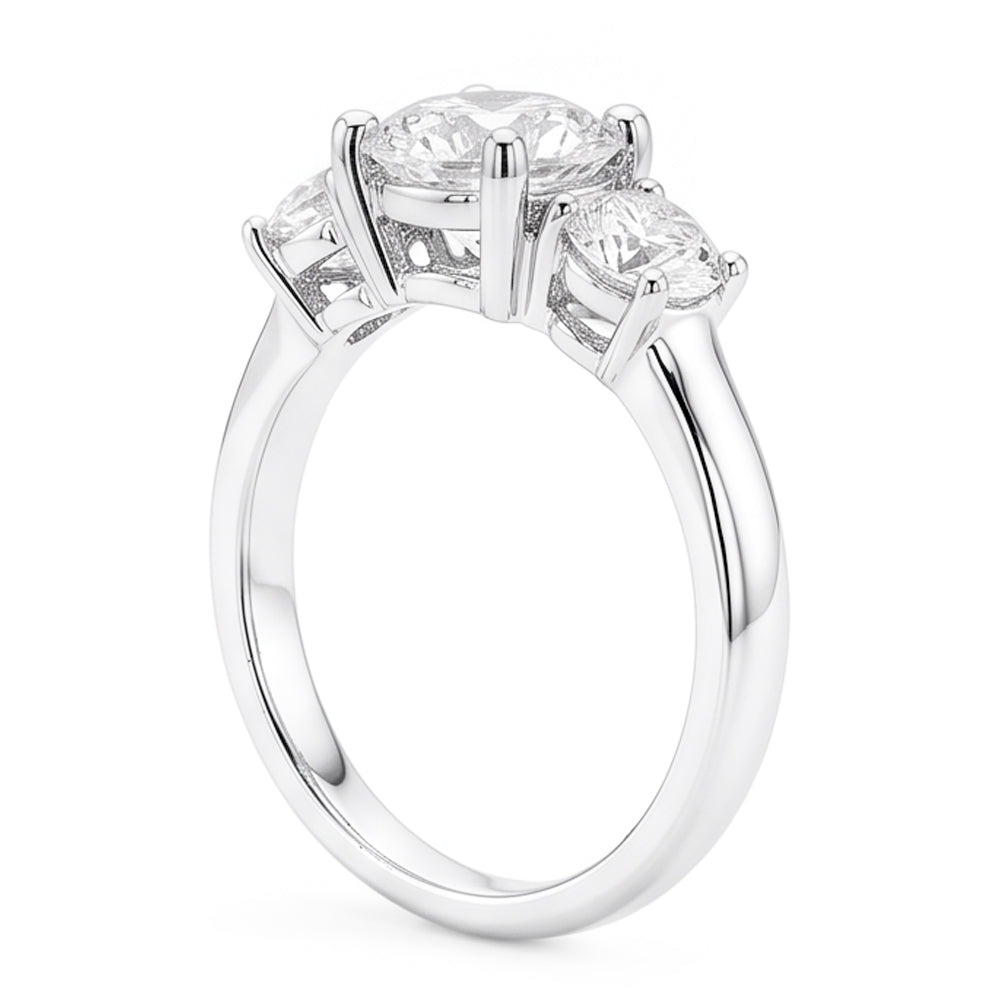 Three Stone Natural Earth Mined Diamond Round Engagement Ring Prong Set 2.50 Carats