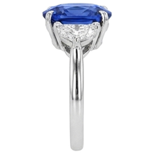 Three Stone Natural Earth Mined Diamond & Blue Sapphire Engagement Ring 8 Carats Gold 14K