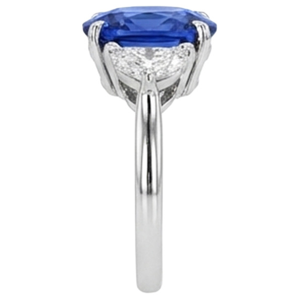 Three Stone Natural Earth Mined Diamond & Blue Sapphire Engagement Ring 8 Carats Gold 14K