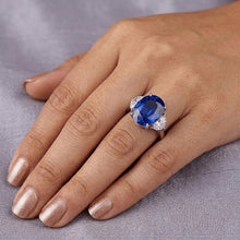 Three Stone Natural Earth Mined Diamond & Blue Sapphire Engagement Ring 8 Carats Gold 14K