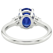 Three Stone Natural Earth Mined Diamond & Oval Ceylon Sapphire Ring 3.50 Carats White Gold