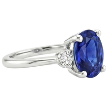 Three Stone Natural Earth Mined Diamond & Oval Ceylon Sapphire Ring 3.50 Carats White Gold