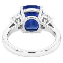 Three Stone Oval Blue Sapphire Ring 4.50 Carats Half Moon Natural Earth Mined Diamonds
