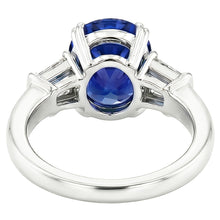 Three Stone Oval Blue Sapphire Ring With Baguette Natural Earth Mined Diamond 3.25 Carats
