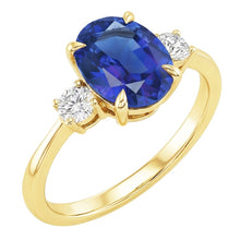 Three Stone Oval Blue Sapphire & Round Natural Earth Mined Diamond Ring Gold 5.50 Carats