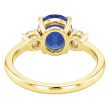 Three Stone Oval Blue Sapphire & Round Natural Earth Mined Diamond Ring Gold 5.50 Carats