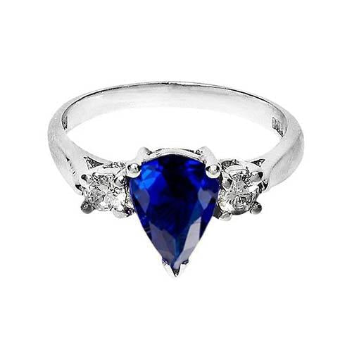 Three Stone Pear Blue Sapphire And Diamond Engagement Ring 4.20 Ct.