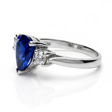 Three Stone Pear Blue Sapphire And Natural Earth Mined DIAMOND ( NOT LAB GROWN ) Engagement Ring 4.20 Ct.
