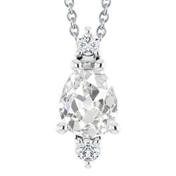 Three Stone Pear Old Mine Cut & Round Natural Earth Mined Diamond Pendant 4.50 Carats