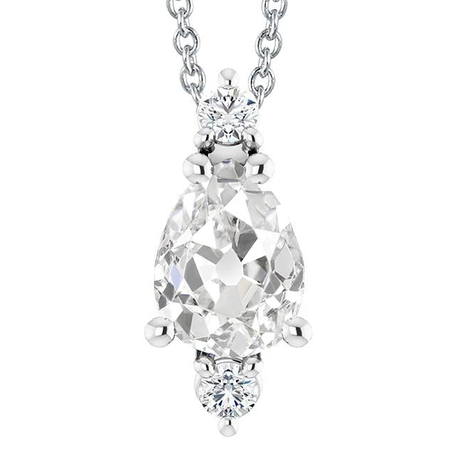 Three Stone Pear Old Mine Cut & Round Real Diamond Pendant 4.50 Carats