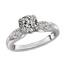 Three Stone Pear & Round Old Mine Cut Real Diamond Ring 4 Carats White Gold