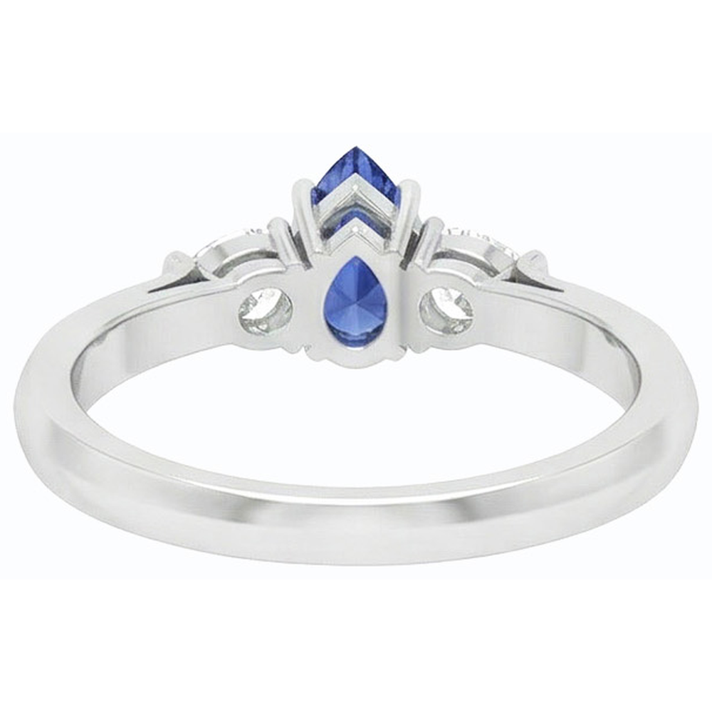 Three Stone Pear Sri Lankan Sapphire & Natural Earth Mined Diamond Ring 1.25 Carats