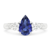 Three Stone Pear Sri Lankan Sapphire & Natural Earth Mined Diamond Ring 1.25 Carats