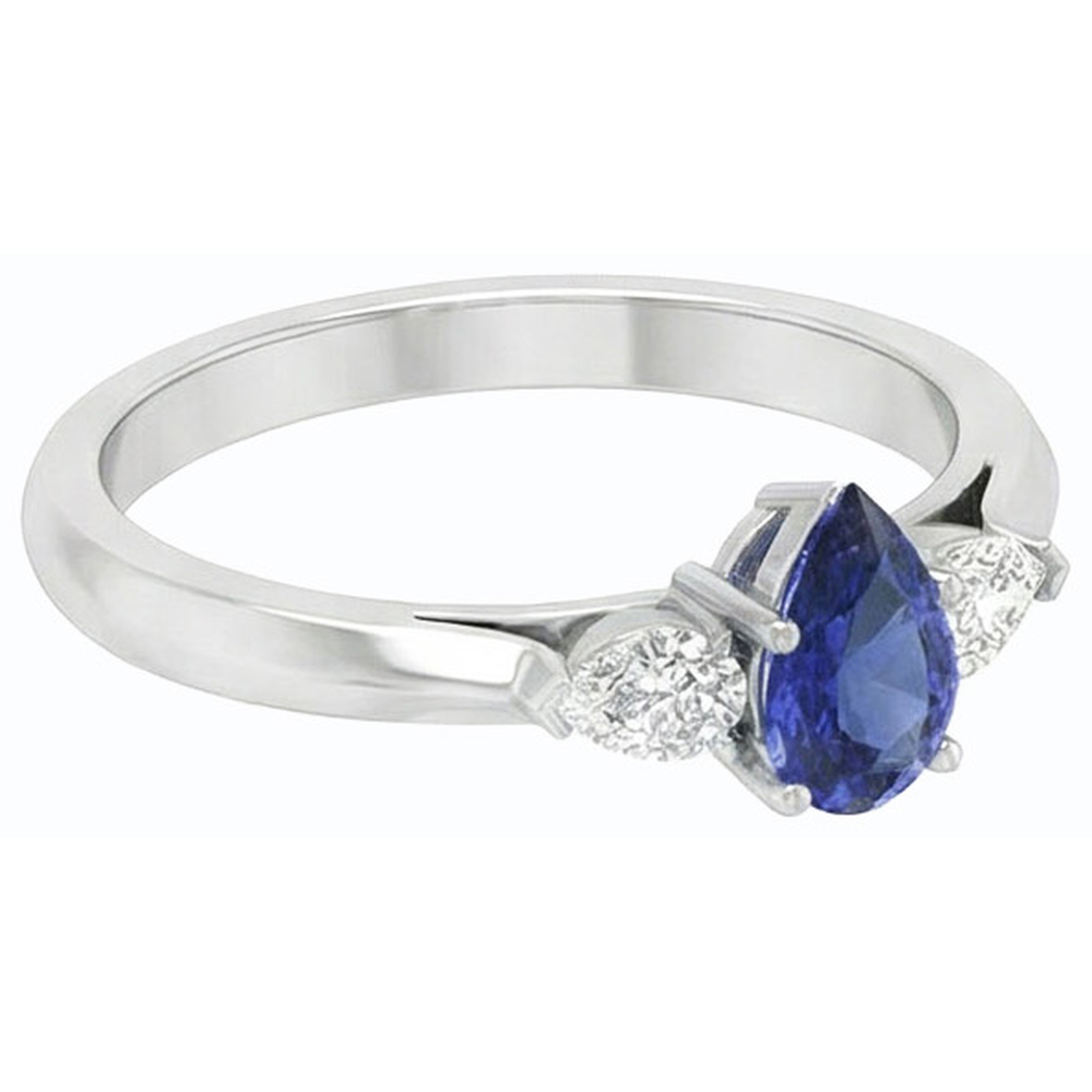 Three Stone Pear Sri Lankan Sapphire & Natural Earth Mined Diamond Ring 1.25 Carats