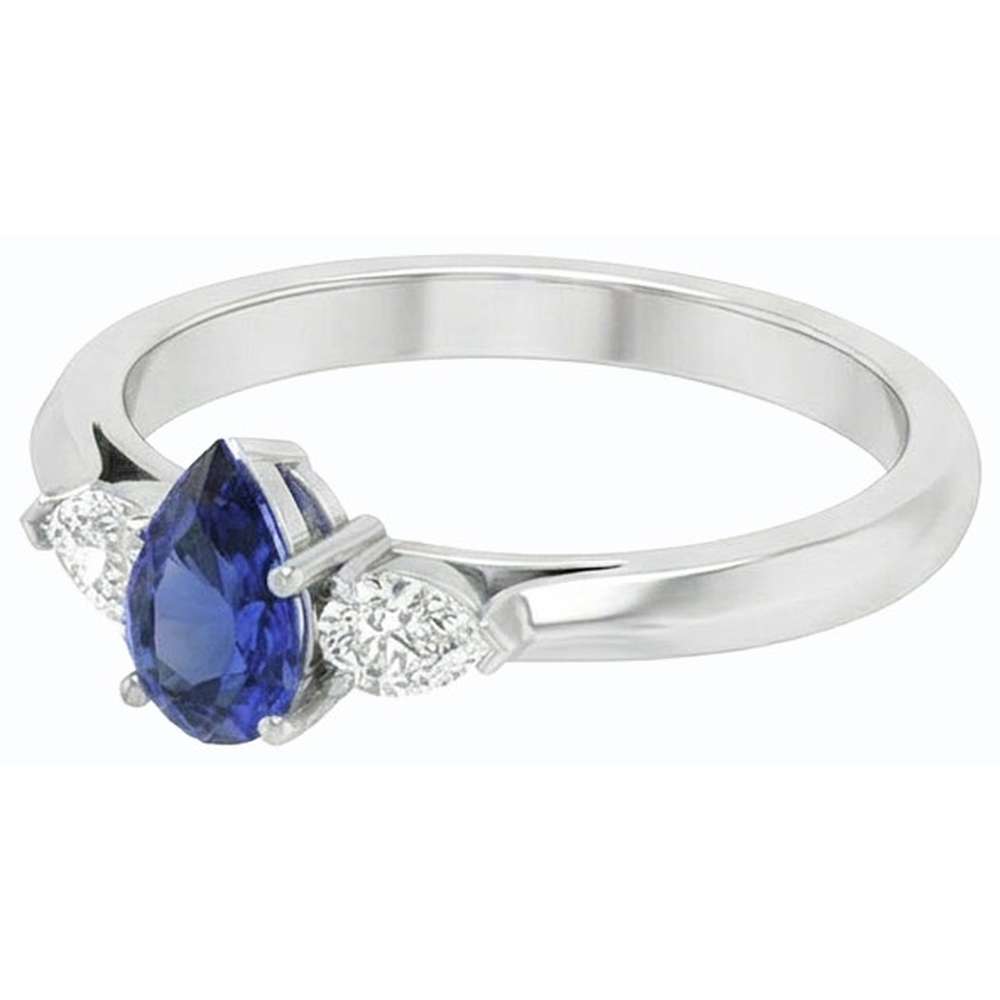 Three Stone Pear Sri Lankan Sapphire & Natural Earth Mined Diamond Ring 1.25 Carats