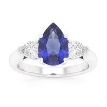 Three Stone Pear Sri Lankan Sapphire & Natural Earth Mined Diamond Ring 1.25 Carats
