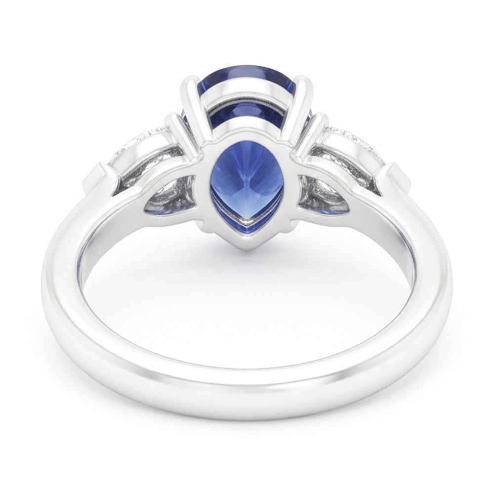 Three Stone Pear Sri Lankan Sapphire & Natural Earth Mined Diamond Ring 1.25 Carats