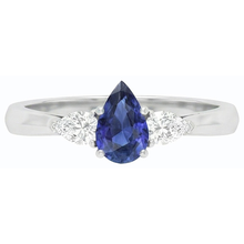 Three Stone Pear Sri Lankan Sapphire & Natural Earth Mined Diamond Ring 1.25 Carats