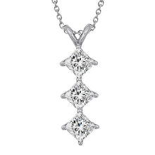 Three Stone Princess Cut Real Diamond Pendant Necklace 3.0 Carat WG 14K