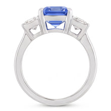 Three Stone Radiant Sapphire & Baguette Natural Earth Mined Diamond Ring 3.50 Carats Gold